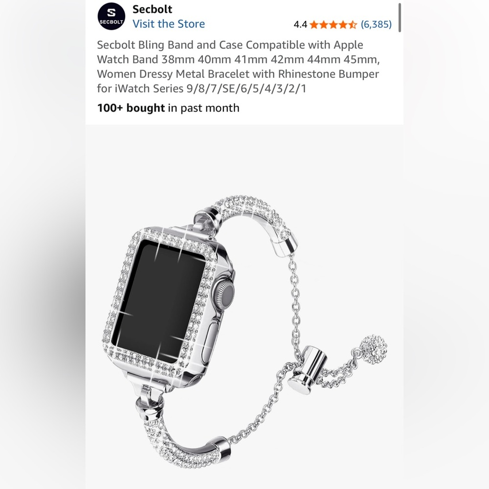 Secbolt | NWT Silver Rhinestone Apple Watch Band - Picture 6 of 6